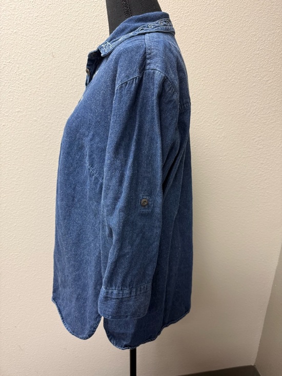 New Direction Denim Embroidered Tunic 1X Boho Western Button Shirt Top - Picture 4 of 10
